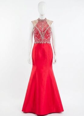 NEW RACHEL ALLAN rhinestones mikado mermaid gown in red